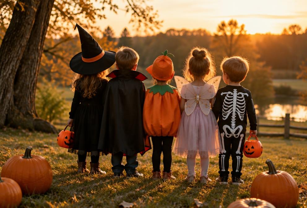 Παιδιά με στολές Halloween σε πάρκο